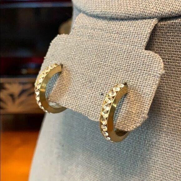 Womens Hoop and Crystal Earrings Gold Tone Post Fashion Jewelry - Picture 3 of 5